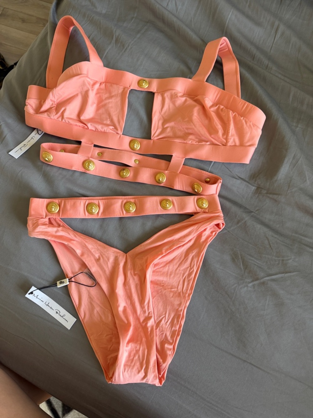 Monica Hansen Coral Pink Bikini Top and Bottom set